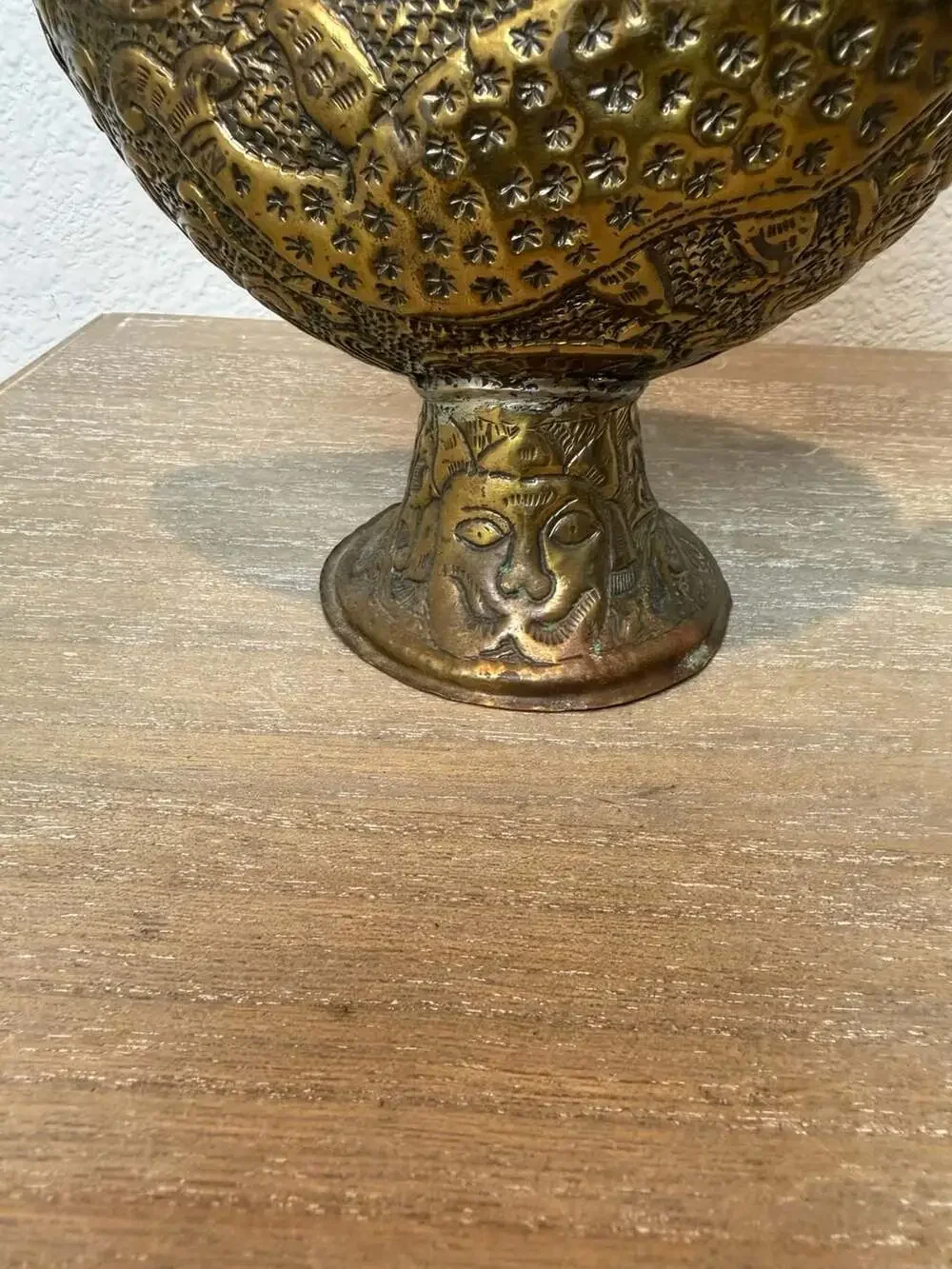 Vintage Hand-Carved Brass Fish Teapot Flagon with Pedestal Base